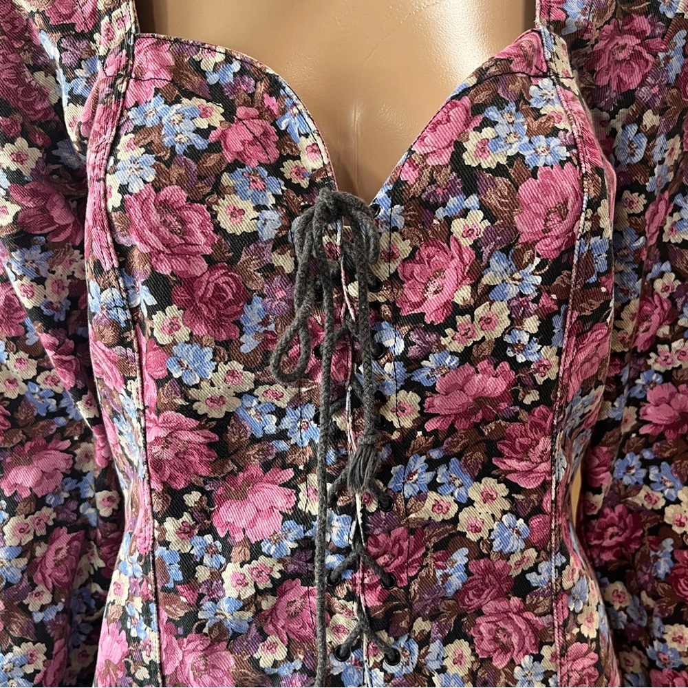 Paris blues black floral all over Bodycon denim dress vintage Y2K M/9 - Picture 5 of 9